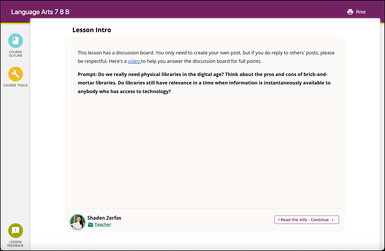 Lesson Viewer - Lesson Intro/Content & Rating Lessons